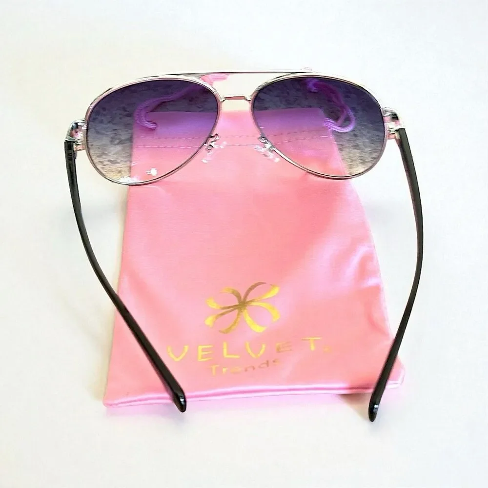 Velvet Eyewear Bonnie Aviator Sunglasses in Silver Flash w/microfiber pouch